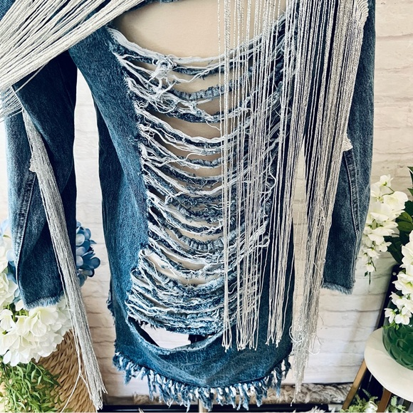 Long Tassel Back Denim Jacket - Picture 4 of 16